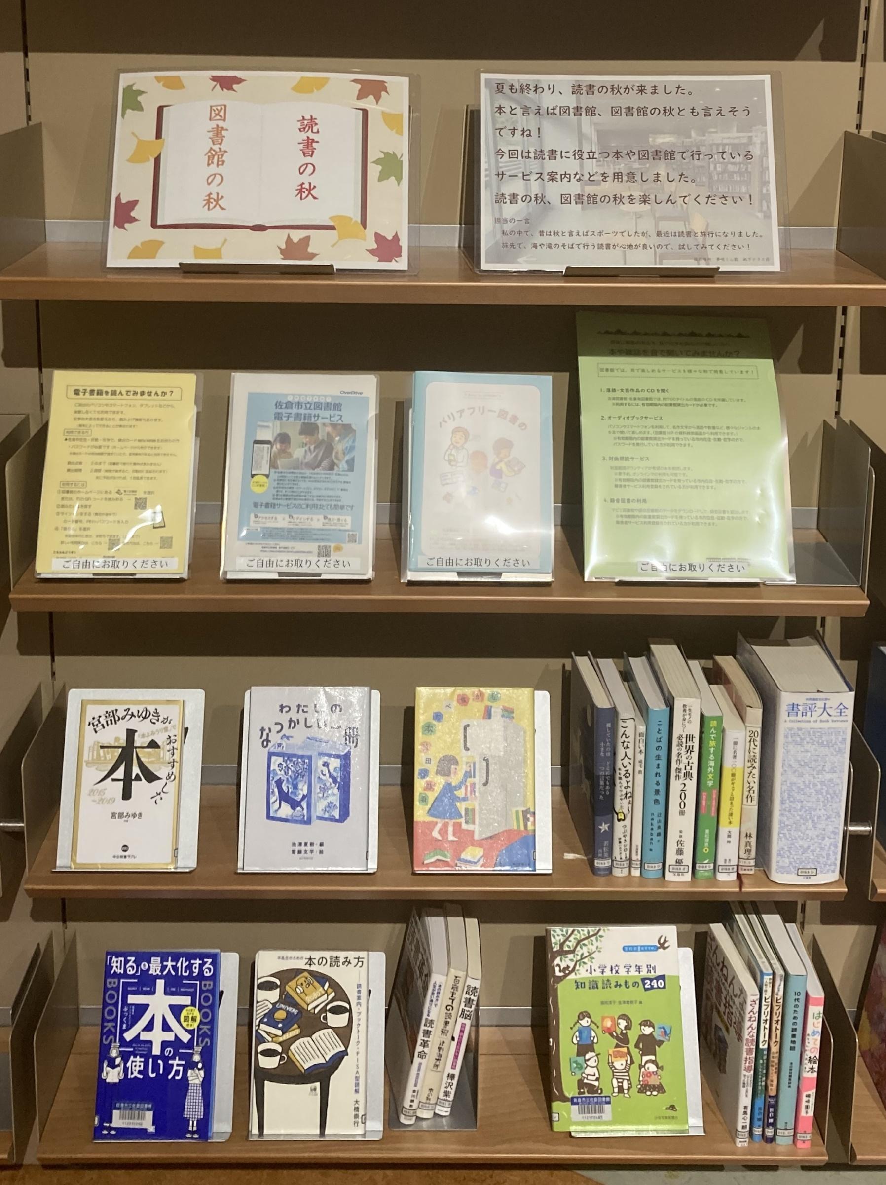 読書の秋、図書館の秋展示写真
